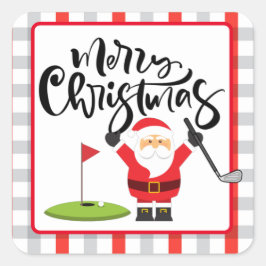 Golf Frohe Weihnachten mit dem Weihnachtsmann beim Quadratischer Aufkleber