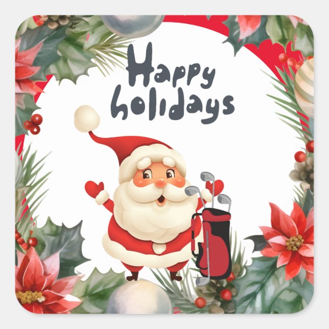 Golf Frohe Weihnachten mit dem Weihnachtsmann Golf Quadratischer Aufkleber (Vorderseite)