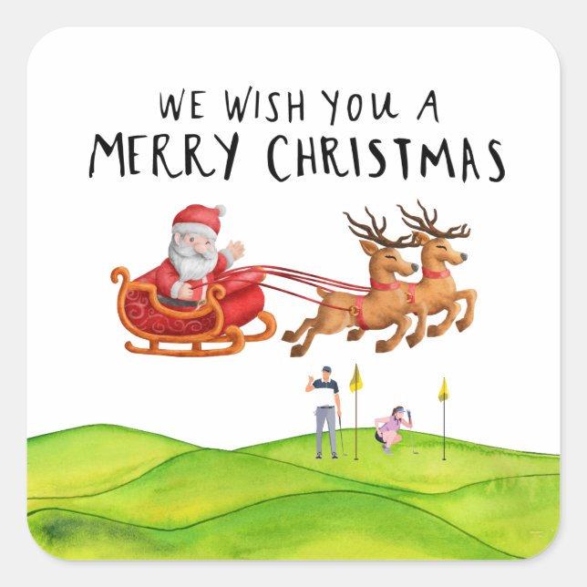 Golf Frohe Weihnachten mit dem Weihnachtsmann Quadratischer Aufkleber (Vorderseite)