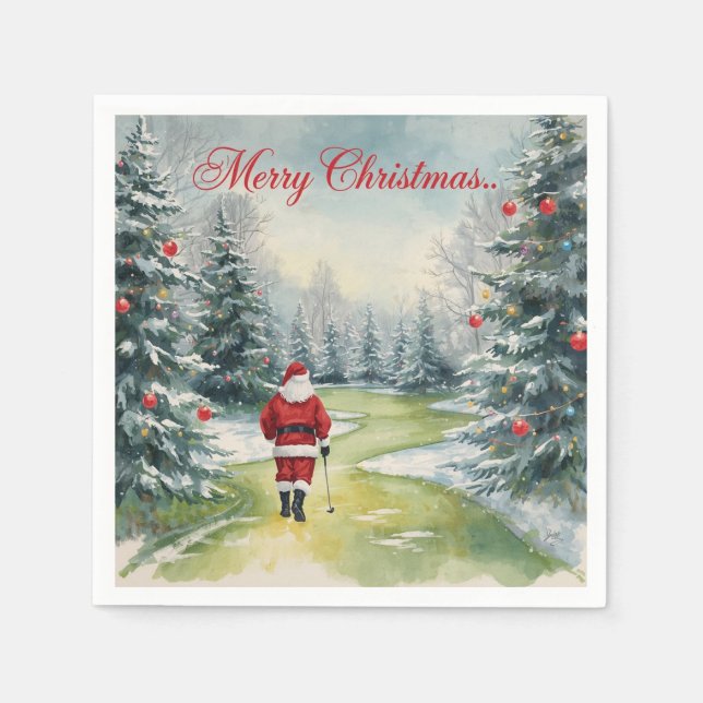Golf Frohe Weihnachten mit dem Weihnachtsmann Serviette (Vorderseite)