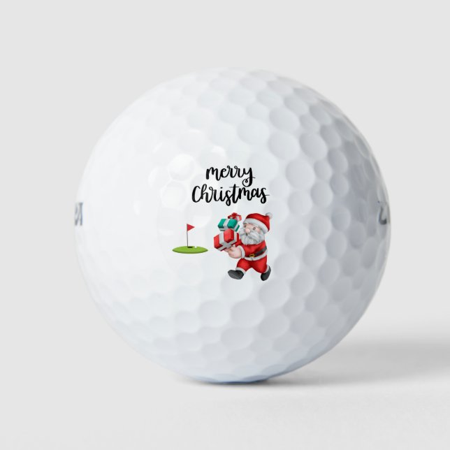 Golf Frohe Weihnachten mit dem Weihnachtsmann unte Golfball (Vorderseite)