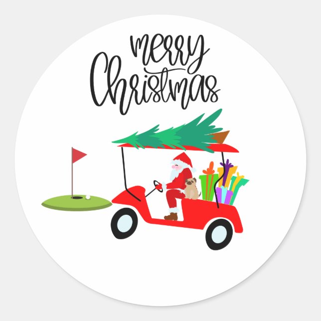 Golf Frohe Weihnachten mit dem Weihnachtsmann unte Runder Aufkleber (Vorderseite)