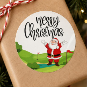 Golf Frohe Weihnachten mit dem Weihnachtsmann unte Runder Aufkleber