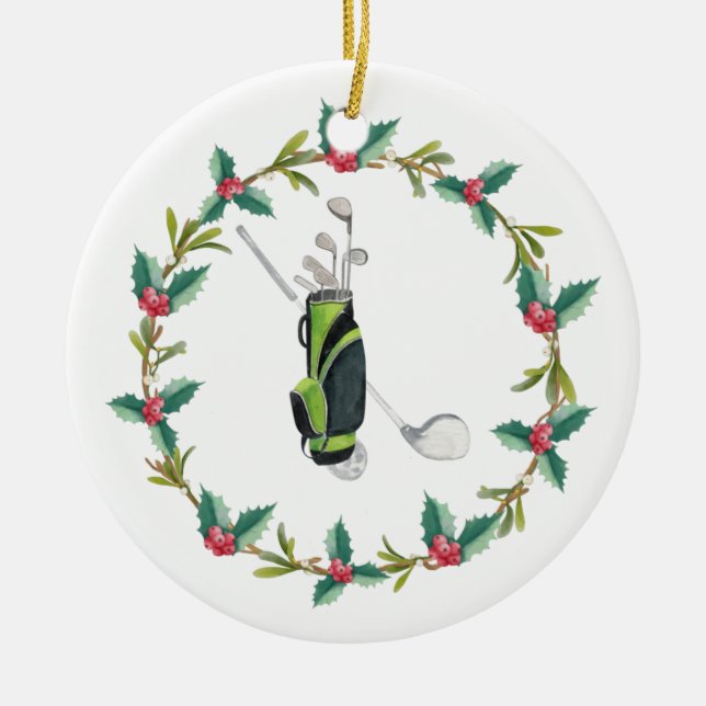Golf Frohe Weihnachten mit Glastasche und Kranz Keramik Ornament (Vorne)