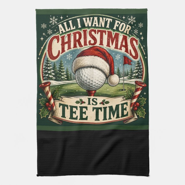 Golf Frohe Weihnachten mit Golfball Geschirrtuch (Vertikal)