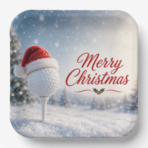 Golf Frohe Weihnachten mit Golfball mit Santa-Hut Pappteller