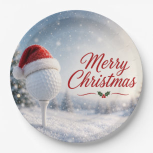 Golf Frohe Weihnachten mit Golfball mit Santa-Hut Pappteller