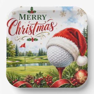 Golf Frohe Weihnachten mit Golfball mit Santa Hut Pappteller