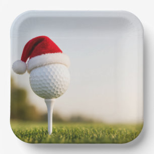 Golf Frohe Weihnachten mit Golfball mit Santa-Hut Pappteller