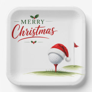 Golf Frohe Weihnachten mit Golfball mit Santa Hut Pappteller