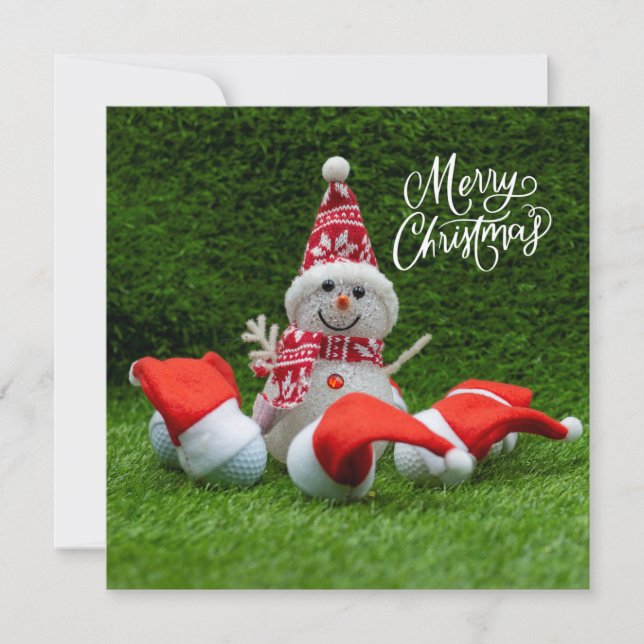 Golf Frohe Weihnachten mit Golfball und Snowman Karte (Vorderseite)