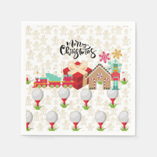 Golf Frohe Weihnachten mit Golfgeschenk in roter S Serviette