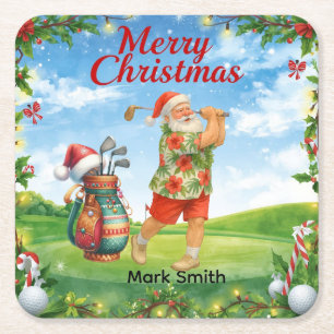 Golf Frohe Weihnachten mit Santa Claus Golfen Rechteckiger Pappuntersetzer
