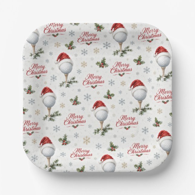 Golf Frohe Weihnachten mit Santa Hut Pappteller (Vorderseite)