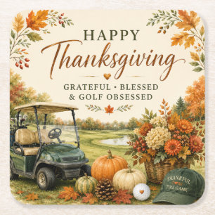 Golf Frohes Erntedankfest mit herbstlicher Golfsai Rechteckiger Pappuntersetzer