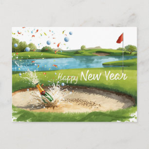 Golf Frohes Neues Jahr von Bunker Frau Golferin Feiertagspostkarte