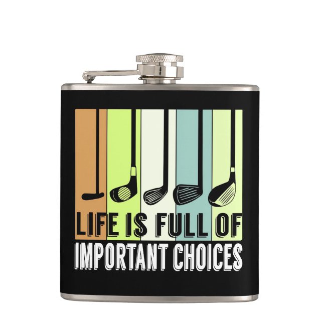 Golf Funny Life Chores Clubs Flachmann (Vorderseite)