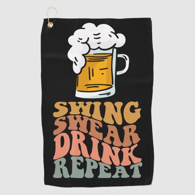 Golf Funny Sprichwort Swing Swear Drink wiederhole Golfhandtuch (Vorderseite)
