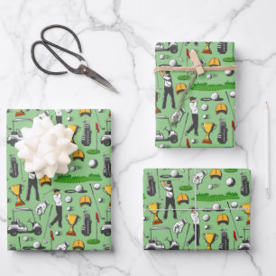 Golf für Herren Golf Sportsymbole Grün Geschenkpapier Set