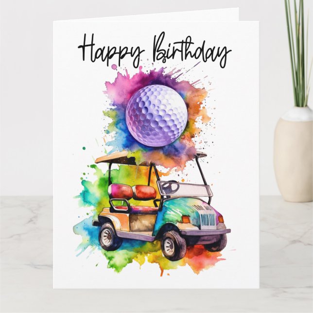 Golf Geburtstag mit Golfwagen Aquarell Karte (Vorderseite)