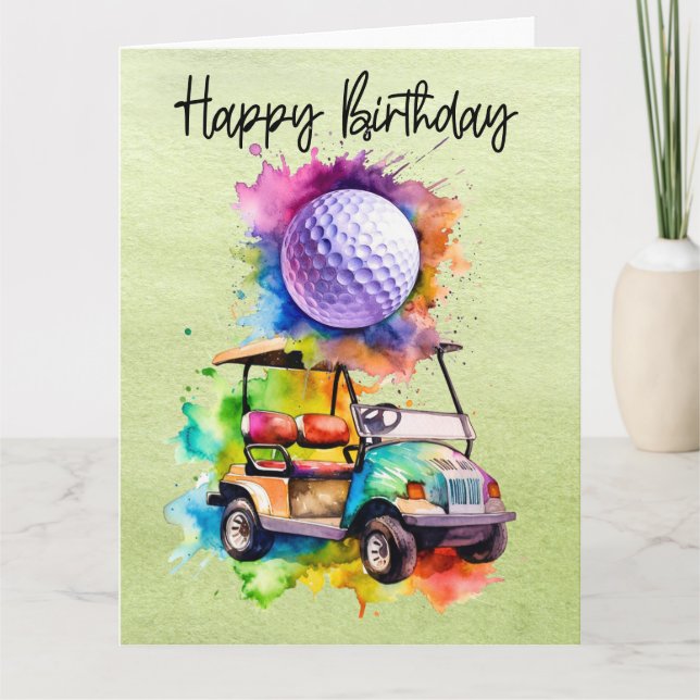 Golf Geburtstag mit Golfwagen Aquarell Karte (Vorderseite)