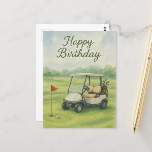 Golf Geburtstag Thema mit Golfwagen Aquarell Postkarte