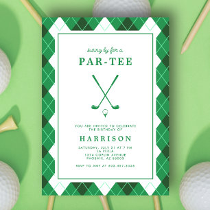 Golf Geburtstagsfeier Modern Preppy Grün Einladung