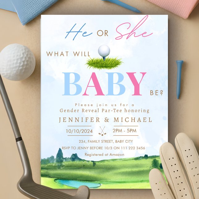 Golf Gender-Offenlegung Par-T-Shirt-Party Einladun Einladung (Golf Gender Reveal Par Tee Party Invitation)