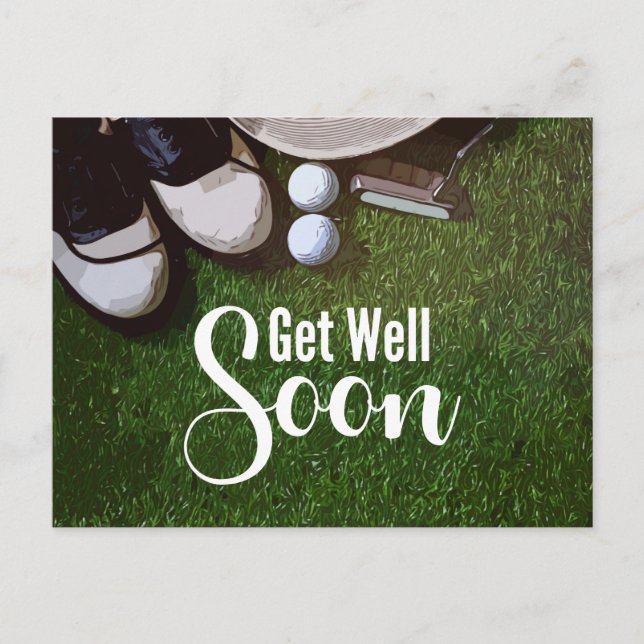 Golf Get Well Beon mit Golfball auf Grün Postkarte (Vorderseite)