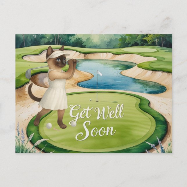 Golf Get Well Well Balon Card für Katzenliebhaber Postkarte (Vorderseite)