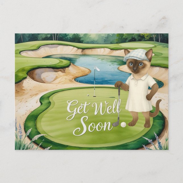 Golf Get Well Well Balon Card für Katzenliebhaber Postkarte (Vorderseite)