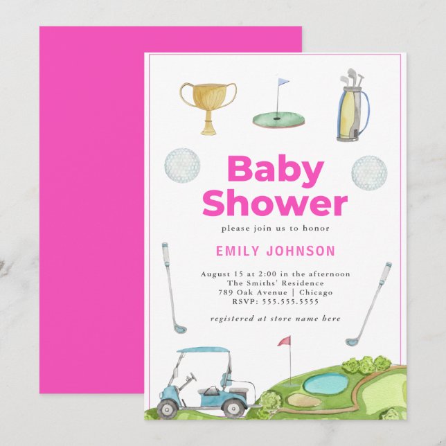 Golf Girl Baby Dusche Einladung (Vorne/Hinten)