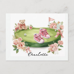 Golf Girl Baby Shower mit rosa Teddybär  Postkarte
