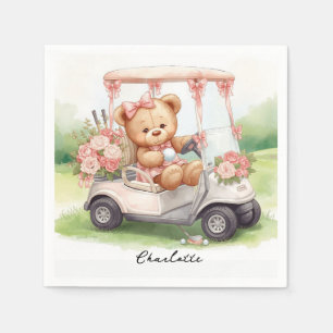 Golf Girl Baby Shower mit Teddybär auf Golfcart Serviette