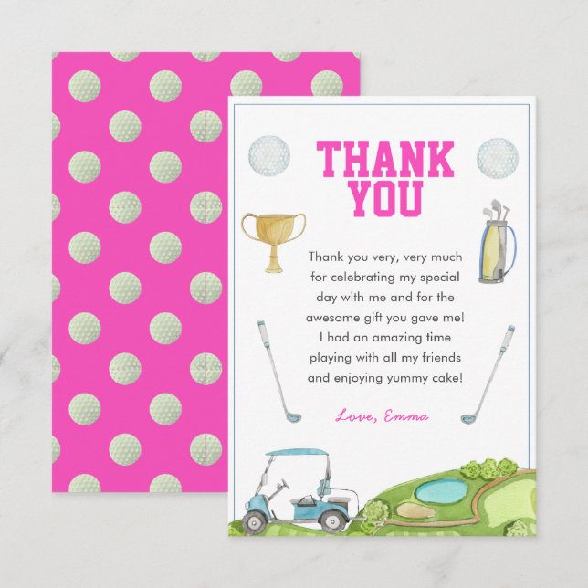 Golf Girl Birthday Dankeskarte (Vorne/Hinten)