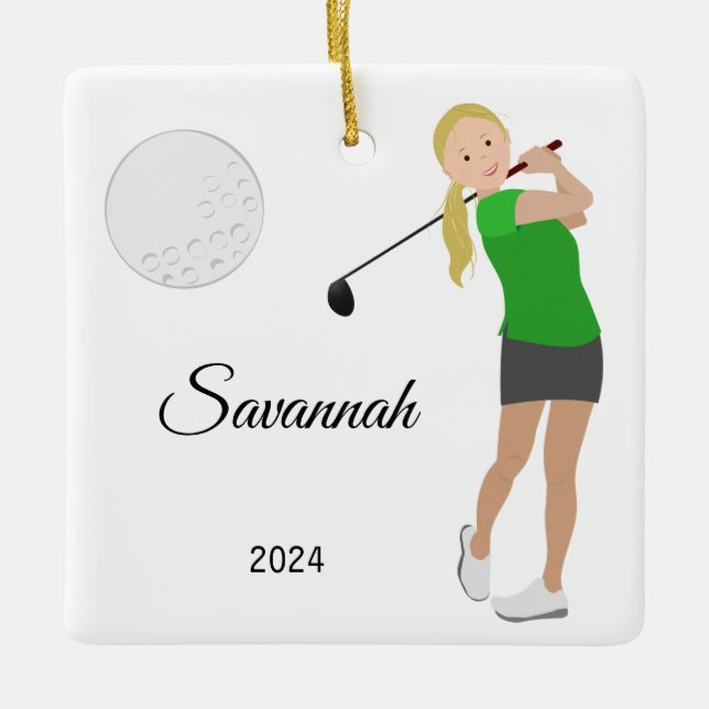 Golf Girl Blonde Hair Keramikornament (Vorderseite)