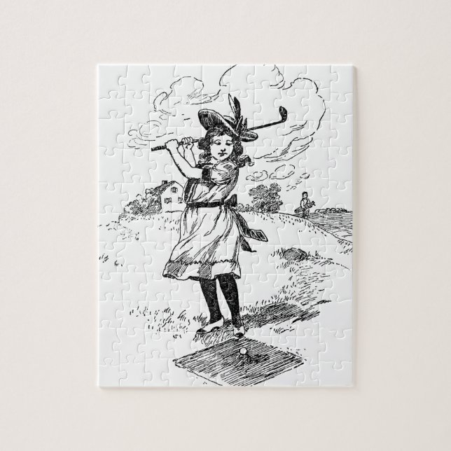 Golf Girl Golfspielen Vintage Kunst (Vertikal)