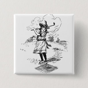 Golf Girl Golfspielen Vintage Kunst Button