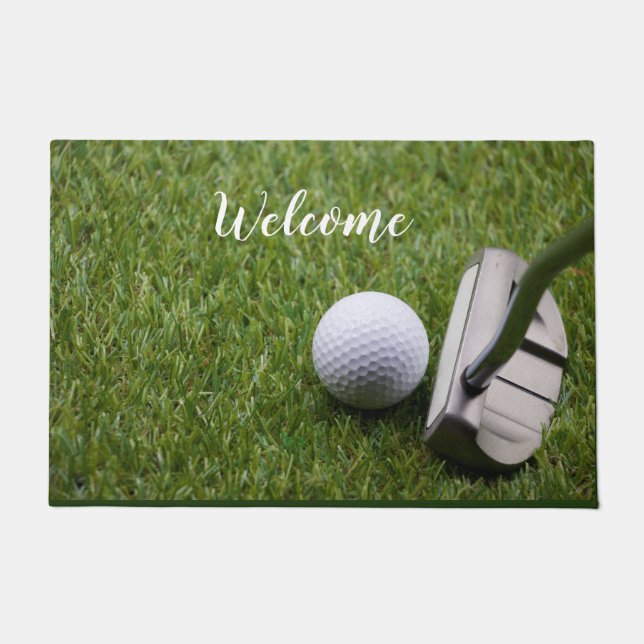 Golf glücklicher Ruhestand mit Golfball und Putter Fußmatte (Vorderseite)