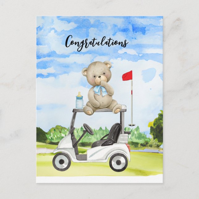 Golf Glückwunsch für Baby Golfer Es ist Boy Card Postkarte (Vorderseite)
