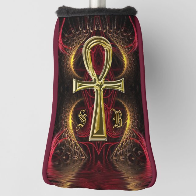 Golf Goddess Gold Ankh Custom Monogram Initials Golf Headcover (Rotieren 90)