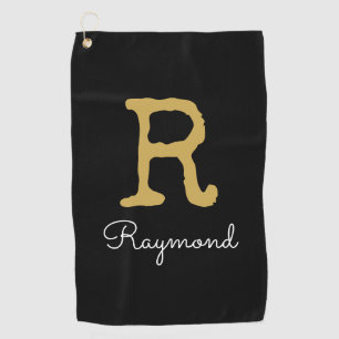 Golf Gold Monogram Initial und Name in schwarz Golfhandtuch
