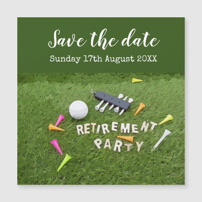Golf Golf-Ruhestand Party auf grünem Grund Magnetkarte (Vorderseite)