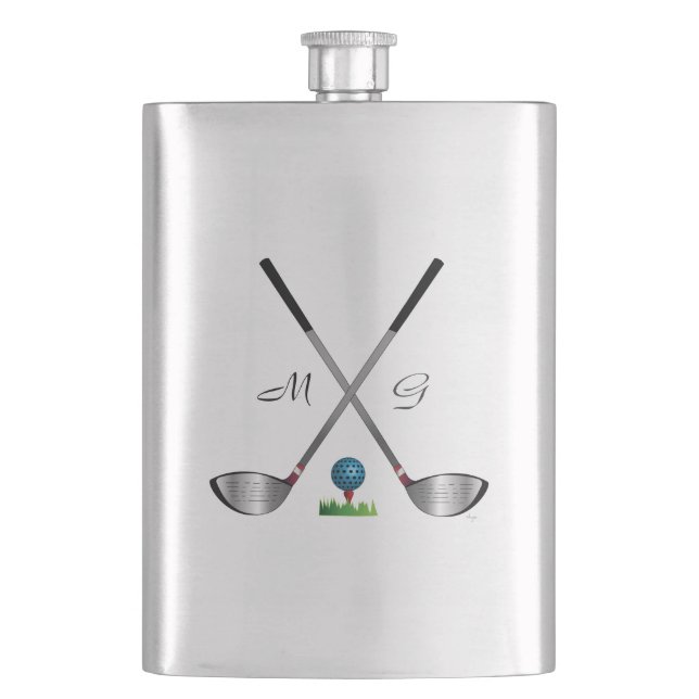 GOLF - Golfclubs und Golfball mit Initialen Flachmann (Vorderseite)