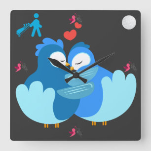 Golf golfer Birds in love square clock Quadratische Wanduhr