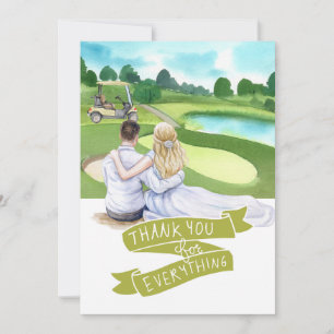 Golf Golfer Bride und Groom Golfplatz Aquarell Dankeskarte