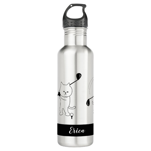 Golf Golfer Girl Niedliche Katze Personalisiert St Edelstahlflasche (Vorderseite)