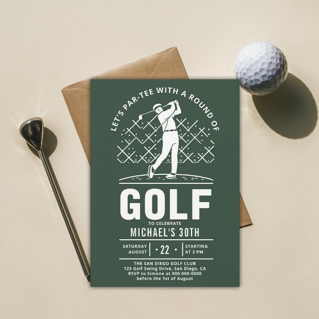 Golf Golfer Golfing Elegant Modernes 30. Einladung (golf party 30th birthday invitation him men boyfriend golfer golfing elegant modern classy)