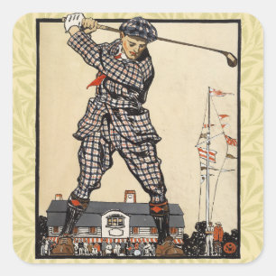 Golf Golfer Vintage Antik Golfen Quadratischer Aufkleber