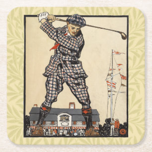Golf Golfer Vintage Antik Golfen Rechteckiger Pappuntersetzer